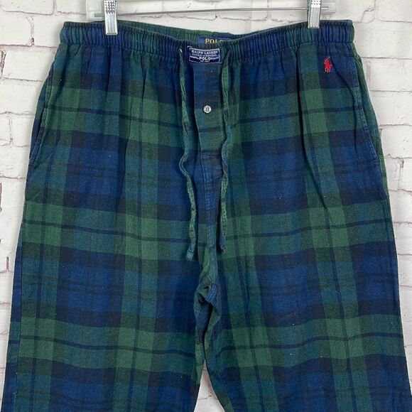 Polo Ralph Lauren Pants Mens XL Sleepwear Plaid Lounge Flannel Logo Green Blue - Picture 2 of 10